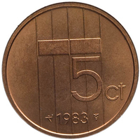 TMNK 11193
<br/>
Vijf cent (stuiver) uit Nederland op naam van koningin Beatrix (1980-2013)
<br/>
<em>Nederland, Koninkrijk (1830-heden)</em>