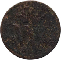 TMNK 11218
<br/>
Halve cent uit Nederland op naam van Willem II, koning der Nederlanden (1840-1849), de rondel is vervaardigd door firma H. de Heus
<br/>
<em>Nederland, Koninkrijk (1830-heden)</em>
