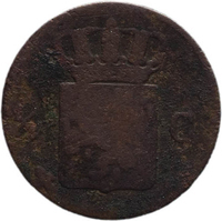 TMNK 11218
<br/>
Halve cent uit Nederland op naam van Willem II, koning der Nederlanden (1840-1849), de rondel is vervaardigd door firma H. de Heus
<br/>
<em>Nederland, Koninkrijk (1830-heden)</em>