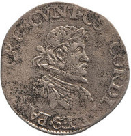 TMNK 12163
          <br/>
          Twintigste leicesterreaal (stoter) uit Holland op naam van Robert Dudley, sir, graaf van Leicester
          <br/>
          <em>Republiek der Zeven Verenigde Nederlanden, Holland, provincie (1581-1795)</em>