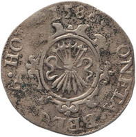 TMNK 12163
          <br/>
          Twintigste leicesterreaal (stoter) uit Holland op naam van Robert Dudley, sir, graaf van Leicester
          <br/>
          <em>Republiek der Zeven Verenigde Nederlanden, Holland, provincie (1581-1795)</em>