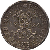 TMNK 12184
          <br/>
          Bourgondische kruisdaalder uit Overijssel op naam van Philips II, koning van Spanje (1556-1598)
          <br/>
          <em>Overijssel, provincie</em>