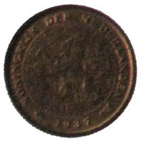 TMNK 12351
<br/>
Vijf cents uit Ceylon, uit het bombardement van Rotterdam, mei 1940, munt afkomstig uit het wisselkantoor van Johan Postema
<br/>
<em>Ceylon</em>