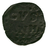 TMNK 12438
<br/>
Duit uit Anholt op naam van Dirk III van Bronckhorst, heer van Anholt (1586-1649)
<br/>
<em>Anholt, heerlijkheid (1537-1810)</em>