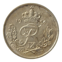 TMNK 14408
          <br/>
          Vijfentwintig ore uit Denemarken op naam van Frederik IX (1947-1972)
          <br/>
          <em>Denemarken, koninkrijk</em>