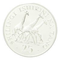 TMNK 14490
<br/>
Vijfentwintig shilingi uit Tanzania, verzamelaarsmunt uit de Conservation-serie over bedreigde diersoorten
<br/>
<em>Tanzania</em>