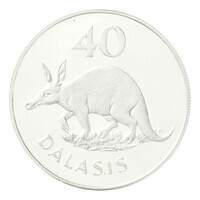 TMNK 14503
<br/>
Veertig dalasi uit The Gambia, verzamelaarsmunt uit de Conservation-serie over bedreigde diersoorten
<br/>
<em>Gambia, republiek (1970-heden)</em>