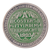 TMNK 14960
<br/>
Vermeende uitvinding van de boekdrukkunst door Laurens Janszoon Coster te Haarlem, vijfde eeuwfeest
<br/>
<em>Nederland, Koninkrijk (1830-heden)</em>