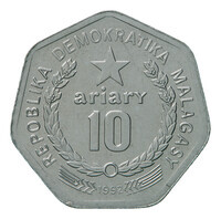 TMNK 15134
<br/>
Tien ariary uit Madagascar
<br/>
<em>Madagascar, Democratische Republiek (1975-1992)</em>