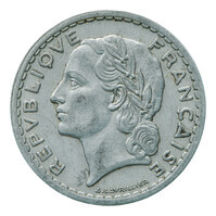 TMNK 15151
<br/>
Vijf franc uit Frankrijk onder Charles de Gaulle (1944-1947)
<br/>
<em>Frankrijk</em>