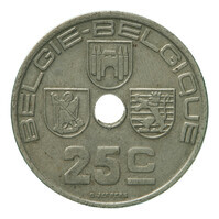 TMNK 15174
<br/>
Vijfentwintig centiemen (centimes) uit België op naam van Leopold III (1934-1951)
<br/>
<em>België, Koninkrijk (1830-heden)</em>