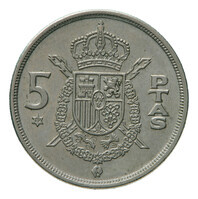 TMNK 15207
<br/>
Vijf peseta uit Spanje op naam van Juan Carlos, koning (1975- )
<br/>
<em>Spanje, Koninkrijk</em>