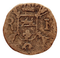 TMNK 16579
<br/>
Duit uit Gelderland op naam van Karel II, koning van Spanje (1665-1700), als hertog van Gelderland
<br/>
<em>Gelderland, provincie (1581-1795)</em>